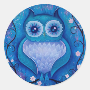 Sticker Rond chouette bleue