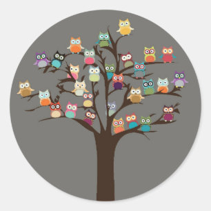 Sticker Rond Chouette Cute Sur L'Arbre   ARRIÈRE - PLAN