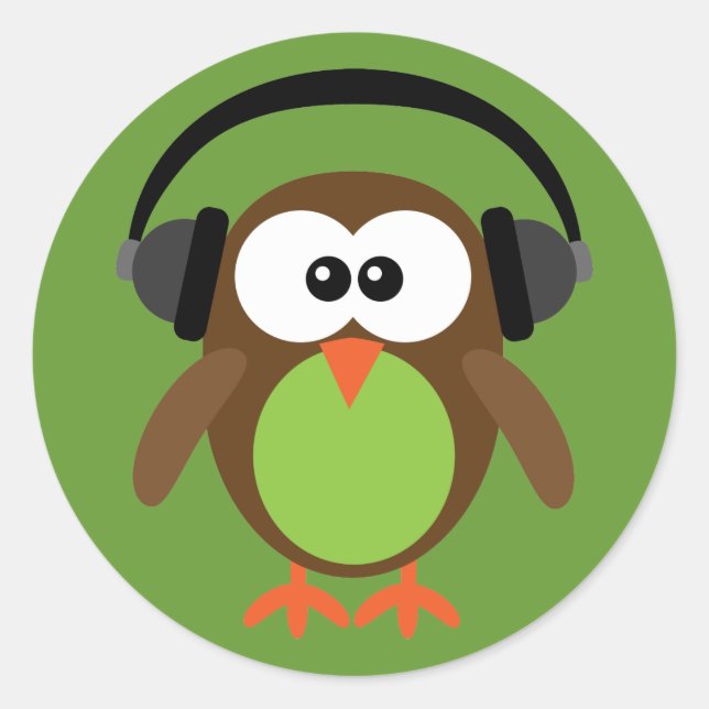 Sticker Rond Chouette de dessin avec casque (Devant)