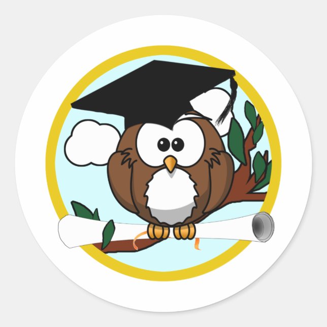 Sticker Rond Chouette de diplôme avec Casquette et diplôme (Devant)
