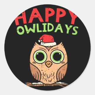 Sticker Rond Chouette de Noël Joyeux Owlidays Amoureux des oise
