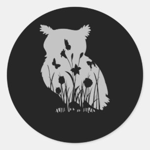 Sticker Rond Chouette Fleur Silhouette Nature Oiseaux d'observa