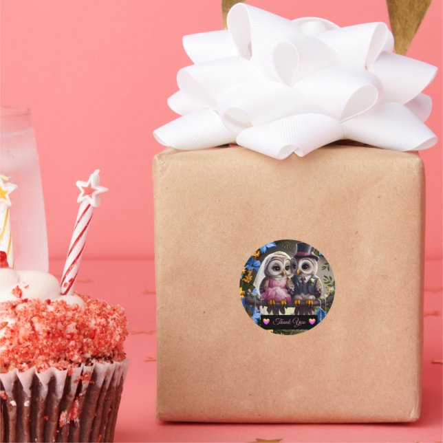 Sticker Rond Chouette Mariée & Marié - Merci  (Fête)