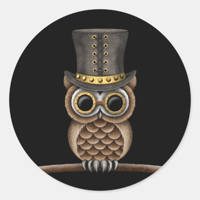 Sticker Rond Chouette mignonne à vapeur sur une branche sur noi (Devant)