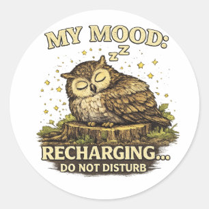 Sticker Rond Chouette Mignonne Endormie Style Rétro Animaux de