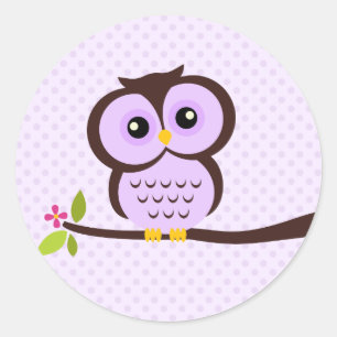 Sticker Rond Chouette mignonne pourpre