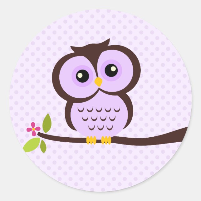 Sticker Rond Chouette mignonne pourpre (Devant)