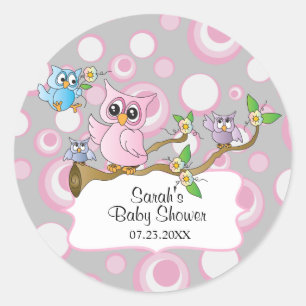 Sticker Rond Chouette rose et gris mignonne Bébé