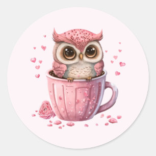 Sticker Rond Chouette rose mignonne en coupe