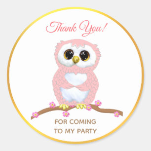 Sticker Rond Chouette rose mignonne merci