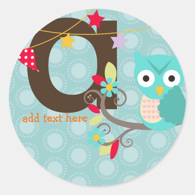 Sticker Rond Chouette turquoise/Bleue/do-it-yourself couleur/aj (Devant)
