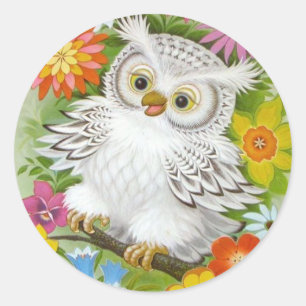 Sticker Rond Chouette vintage Joyeuse En Fleurs