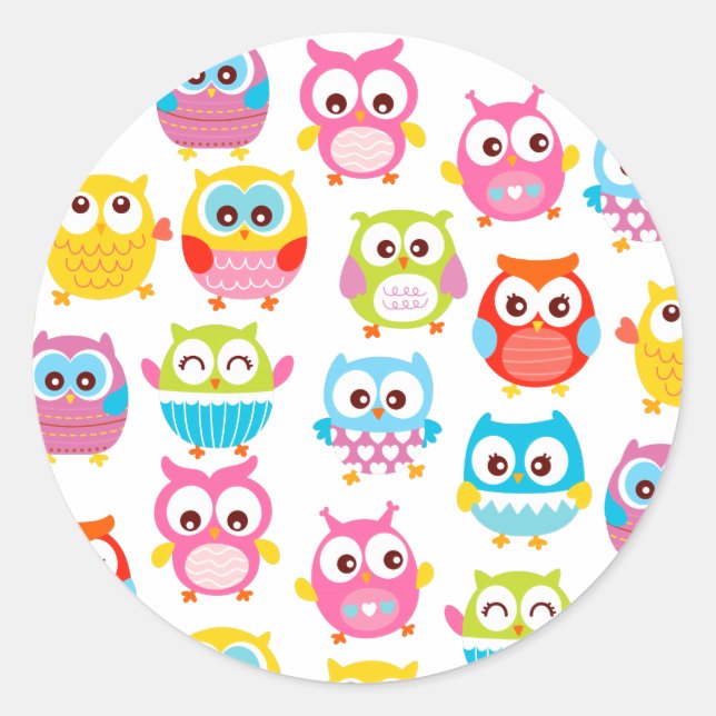 Sticker Rond Chouettes de petits mignons (Devant)