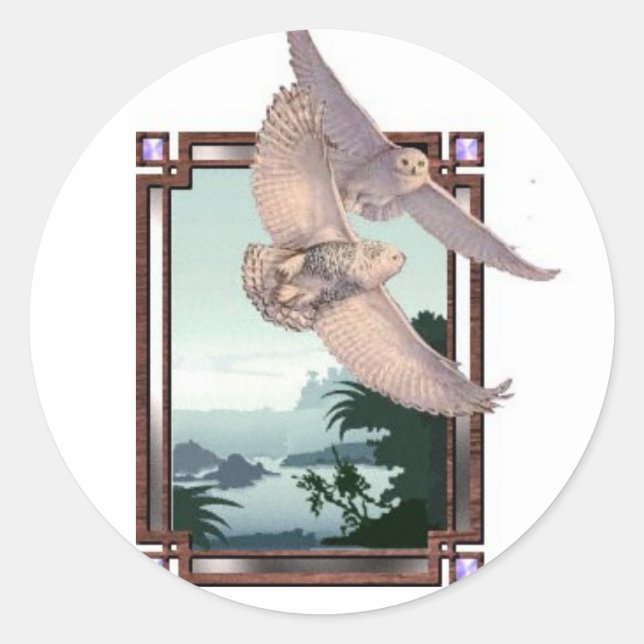 Sticker Rond Chouettes des neiges (Devant)