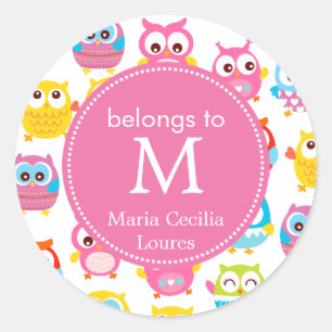 Sticker Rond Chouettes mignonnes en petits morceaux Monogramme