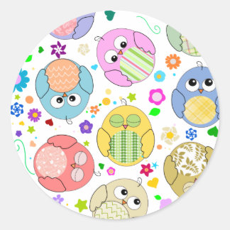 Sticker Rond Chouettes mignonnes et motif de fleurs