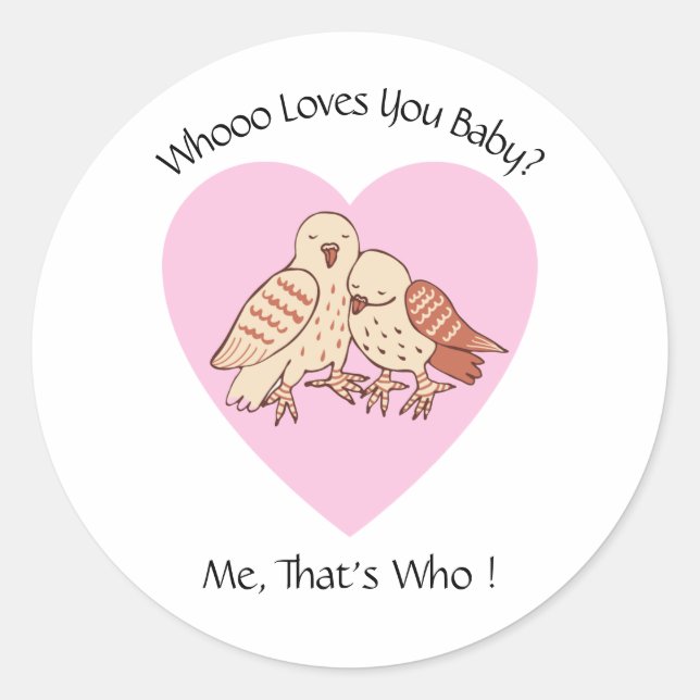 Sticker Rond Chouettes mignonnes qui t'aime Baby shower Valenti (Devant)