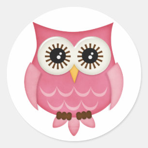 Sticker Rond Chouettes roses