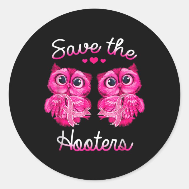 Sticker Rond Chouettes Sauver Un Hooters Pink Ribbon Cancer du  (Devant)