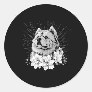 Sticker Rond Chow Chow Amoureux des chiens Style rétro tatouage