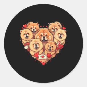 Sticker Rond Chow Chow drôle coeur Saint Valentin Chow Chow Fem