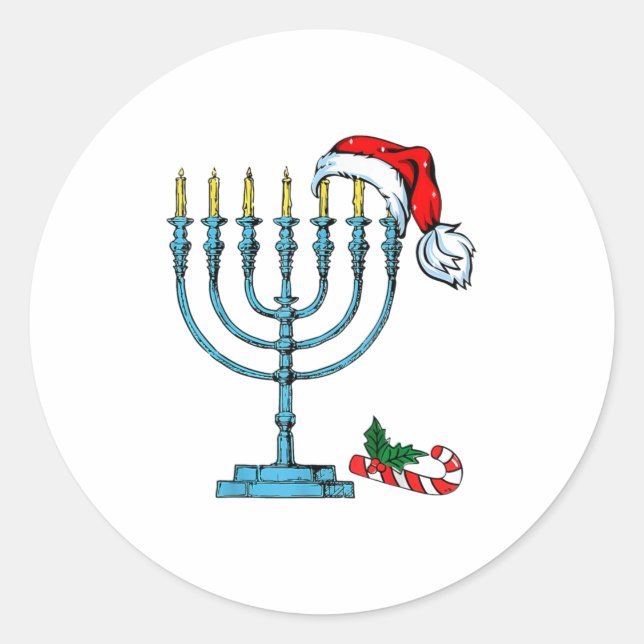 Sticker Rond Chr de la famille Noël de Noël de Hanoukka (Devant)
