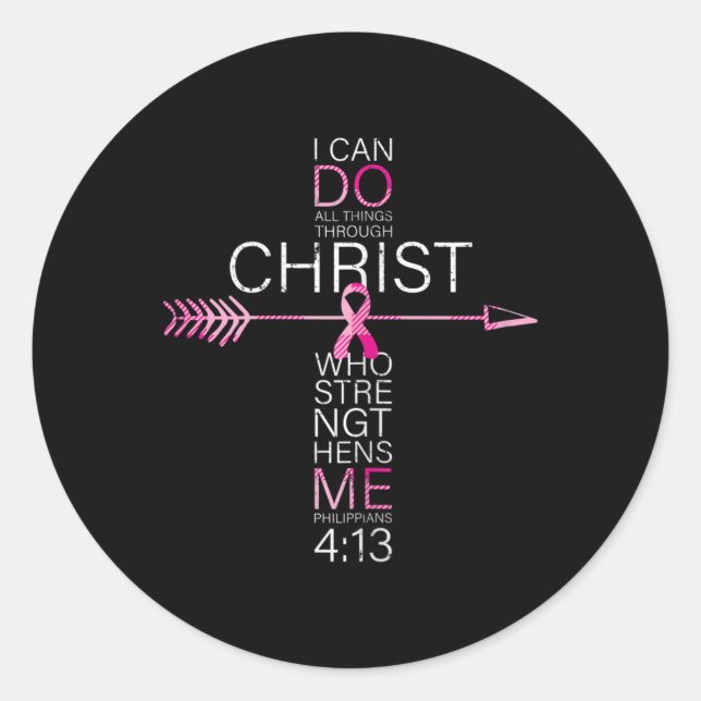 Sticker Rond Chrétien Cancer du Sein Croix Bible religieuse Ver (Devant)