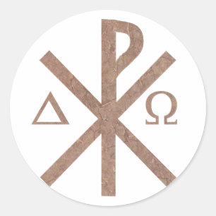 Sticker Rond Chrisme Alpha Omega aspect terre.