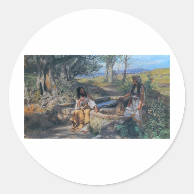 Sticker Rond Christ et femme samaritaine vers 1890 (Devant)