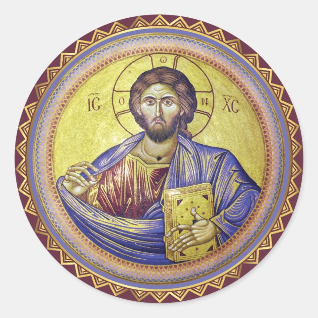 Sticker Rond Christ Pantocrator icône orthodoxe (Devant)
