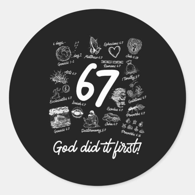 Sticker Rond Christian 6 7 Meme Six Seven 67 Bible Verse Script (Devant)