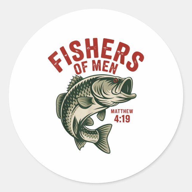 Sticker Rond Christian Angler Fishers Of Men Matthew 4 19 Verse (Devant)