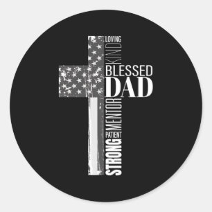 Sticker Rond Christian Béni Papa Américain Drapeau Drapeau Reli