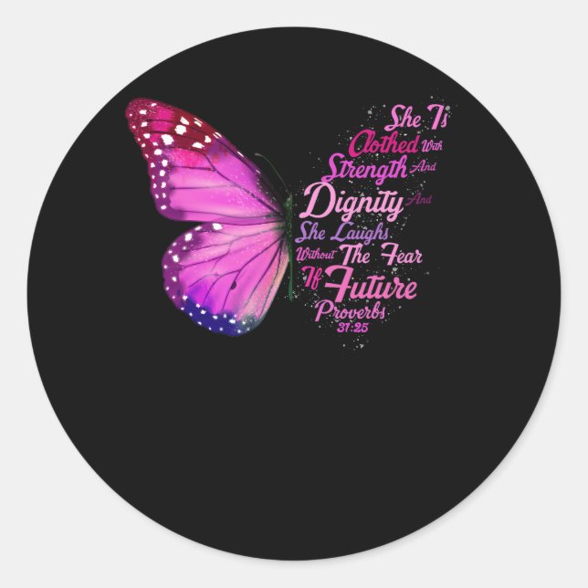 Sticker Rond Christian Bible Verse Proverbes 31 25 Papillon Ell (Devant)