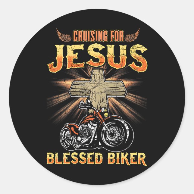 Sticker Rond Christian Blessed Biker Papa Fête des pères (Devant)