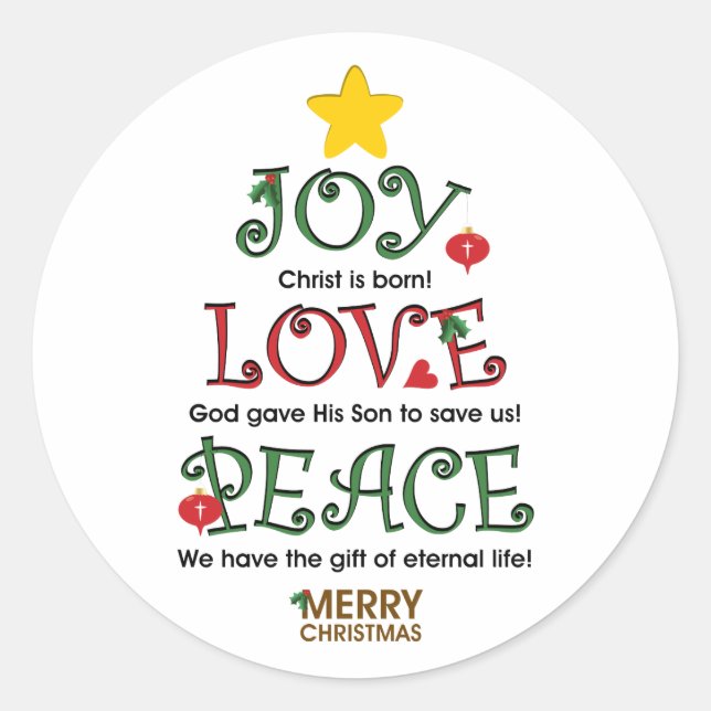 Sticker Rond Christian Christmas Joy Amour et Paix (Devant)