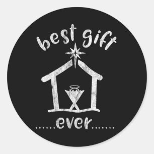 Sticker Rond Christian Christmas Meilleur cadeau Ever Jesus His