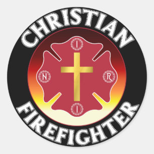 Sticker Rond Christian Firefighter Croix Rouge St Florian INRI