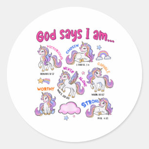 Sticker Rond Christian God Dit Que Je Suis Unicorne Bible Verse