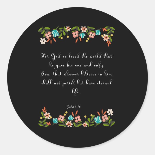 Sticker Rond Christian Inspirational Art - Jean 3:16 (Devant)