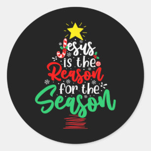 Sticker Rond Christian Jésus Est La Raison De Noël Arbre De Noë