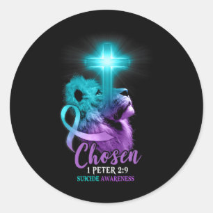 Sticker Rond Christian Lion Cross Religieux Bible Verse Suicide