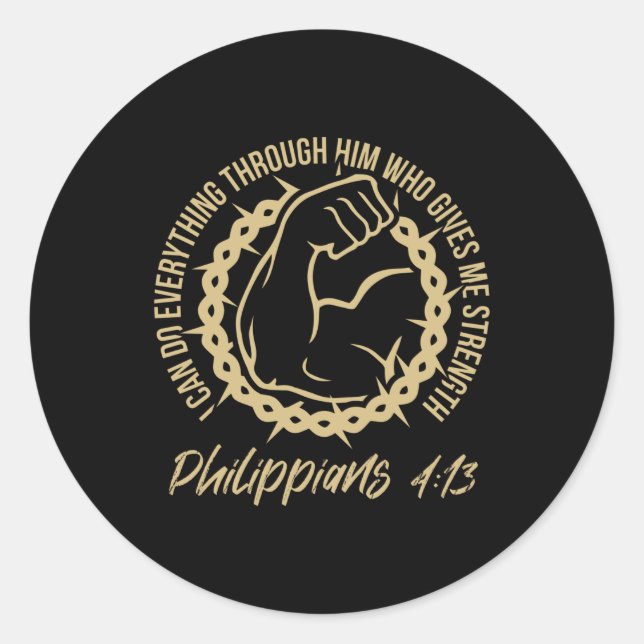 Sticker Rond Christian Philippiens 4:13 - Force par Dieu (Devant)