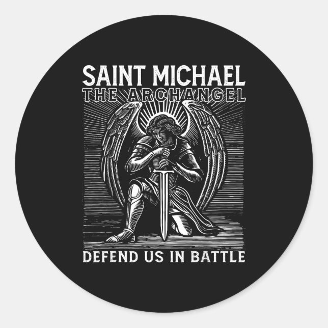 Sticker Rond Christian Saint Michael Catholic Saint Defend Us I (Devant)
