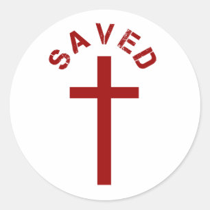 Sticker Rond Christian Saved Croix rouge et conception de texte