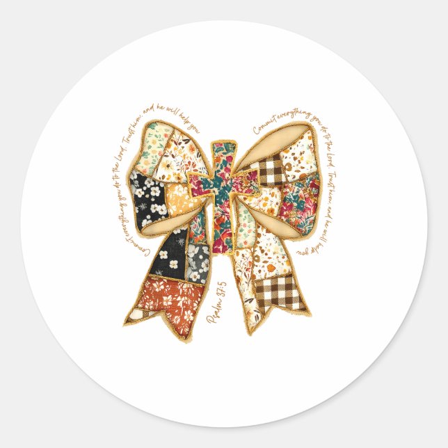 Sticker Rond Christian Verse Bible Jesus Coquette Bow Patchwork (Devant)