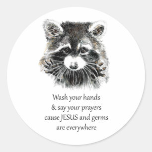 Sticker Rond Christian Washroom Lavez vos mains Raccotte Animal