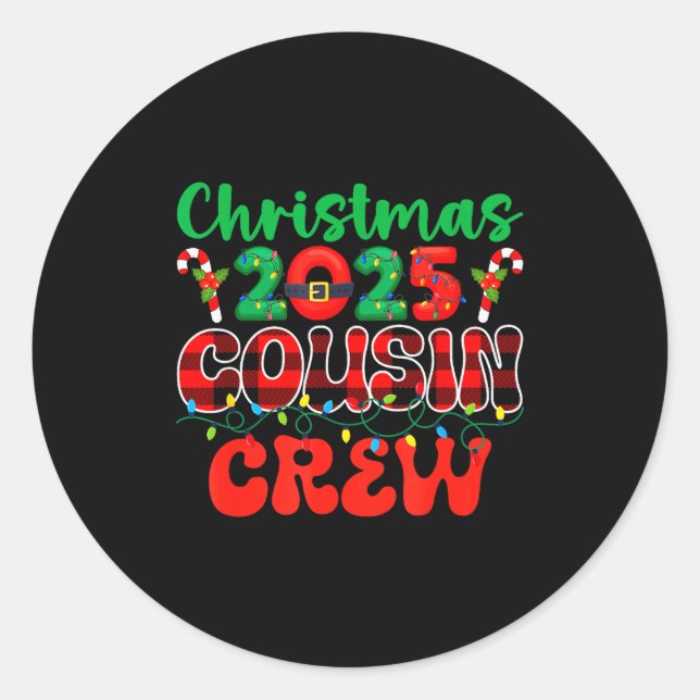 Sticker Rond Christmas 2025 Cousin Crew Xmas Lights Family Reun (Devant)