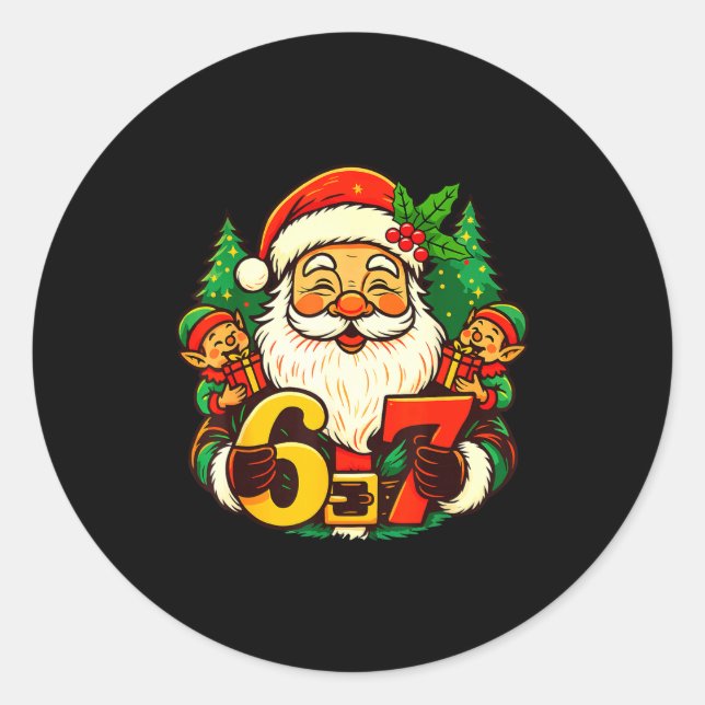 Sticker Rond Christmas 67 Funny Xmas Santa Six Seven Meme Gen A (Devant)