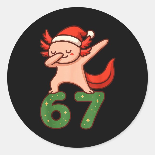 Sticker Rond Christmas Axolotl Dabbing 67 Meme Six Seven Funny  (Devant)